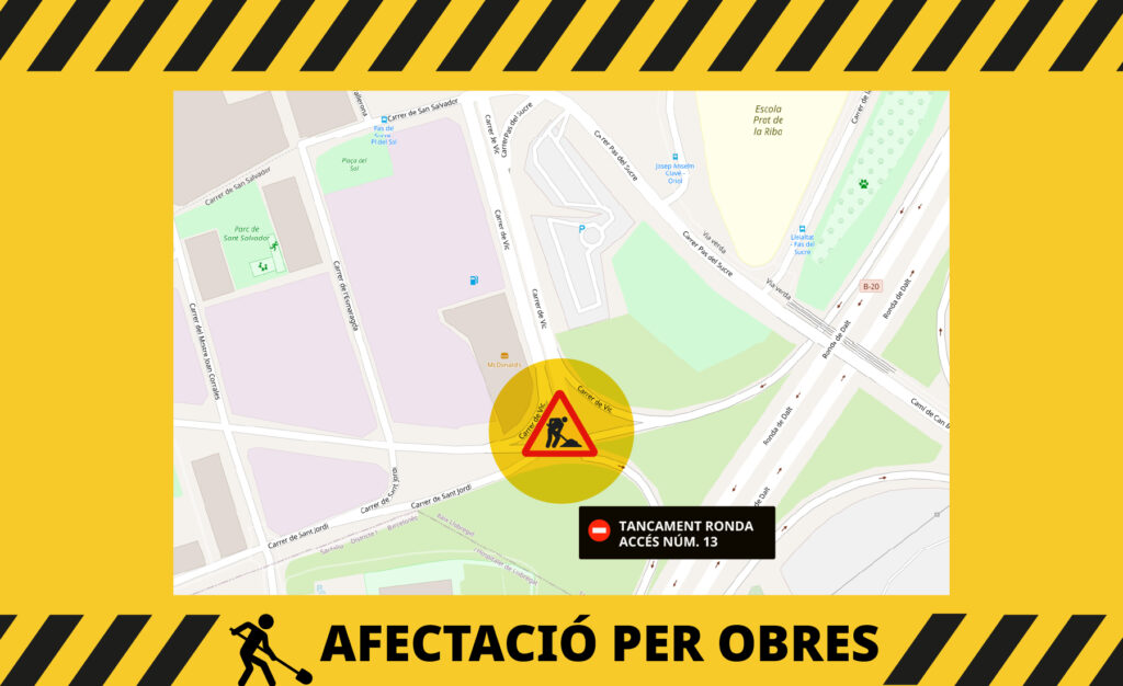 Afectacions al trànsit per les obres de la nova rotonda d’accés a la Ronda de l’ARE Montesa