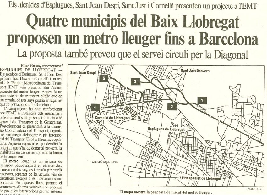 Notícia de l'Avui del 9 de març del 1991 sobre la proposta de metro lleuger