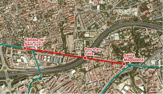 Recorregut del pas de la línia T3 pel carrer Laureà Miró entre Esplugues i Sant Just Desvern definit al PDI 2021-2030